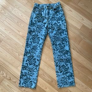 Paisley printed Denim. High waisted. Boot cut. Size 28 waist.